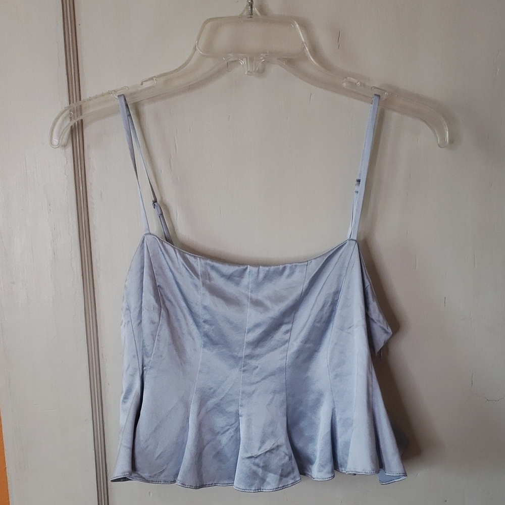 Club Monaco Mulberry Silk Light Baby Blue Camisole Cropped Flounce Tank Top 6 - Picture 2 of 15
